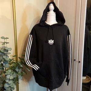 Adidas oversized size small black hoodie with embroidered logo 3 stripe sleeves